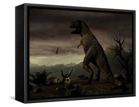 An Old-Fashioned Depiction of Tyrannosaurus Rex in Upright Stance-null-Framed Stretched Canvas