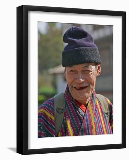 An Old Man at Trashigang Wearing the Traditional Gho Robe of All Bhutanese Men-Nigel Pavitt-Framed Photographic Print