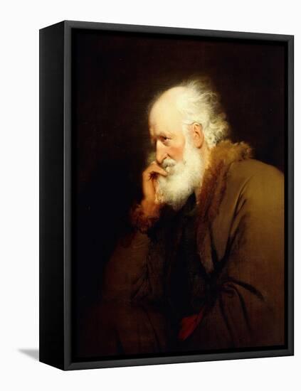 An Old Man, half-length, in a Brown Fur-lined Coat-Joseph Wright of Derby-Framed Stretched Canvas