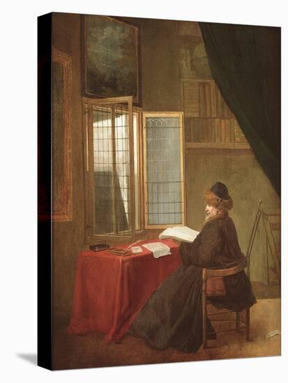 An Old Man Seated before a Window, Reading, 1653 or 1655-Jacobus Vrel-Stretched Canvas