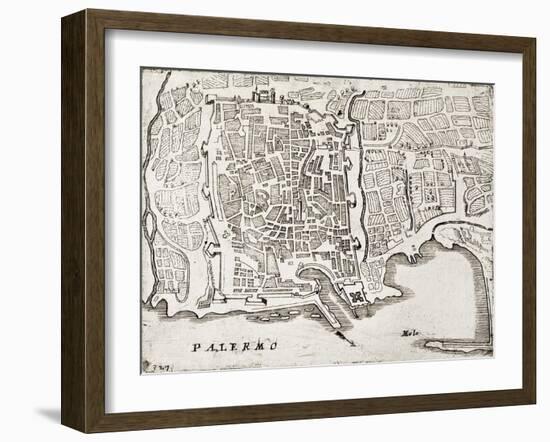 An Old Map Of Palermo, The Main Town In Sicily-marzolino-Framed Art Print