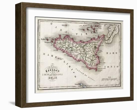 An Old Map Of Sicily And Little Islands Around It-marzolino-Framed Art Print