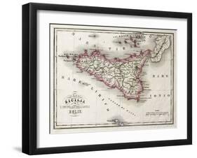 An Old Map Of Sicily And Little Islands Around It-marzolino-Framed Art Print