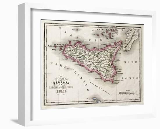 An Old Map Of Sicily And Little Islands Around It-marzolino-Framed Art Print