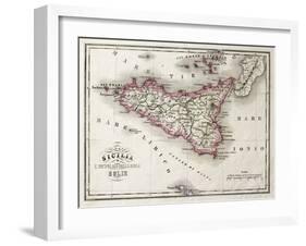 An Old Map Of Sicily And Little Islands Around It-marzolino-Framed Art Print