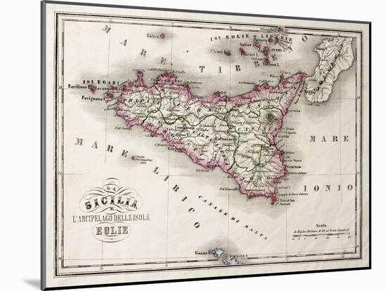 An Old Map Of Sicily And Little Islands Around It-marzolino-Mounted Art Print