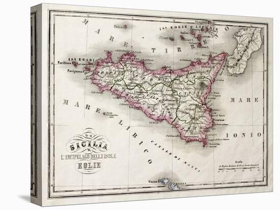 An Old Map Of Sicily And Little Islands Around It-marzolino-Stretched Canvas