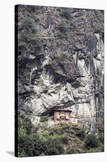 An Old Religious Building Built into the Side of a Cliff in the Sagarmatha National Park-John Woodworth-Stretched Canvas