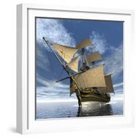 An Old Sailing Ship Navigating the Ocean-Stocktrek Images-Framed Art Print