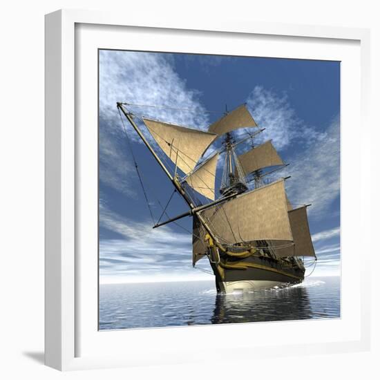 An Old Sailing Ship Navigating the Ocean-Stocktrek Images-Framed Art Print