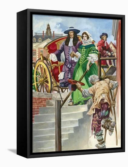 An Old Soldier Begs King Charles Ii, with the Chelsea Hospital Behind-Peter Jackson-Framed Stretched Canvas