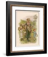 An Old-Time Milking-Maid with Two Small Children-null-Framed Art Print