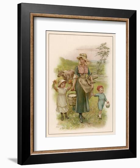 An Old-Time Milking-Maid with Two Small Children-null-Framed Art Print