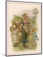 An Old-Time Milking-Maid with Two Small Children-null-Mounted Art Print