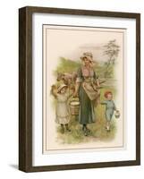 An Old-Time Milking-Maid with Two Small Children-null-Framed Art Print