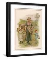 An Old-Time Milking-Maid with Two Small Children-null-Framed Art Print