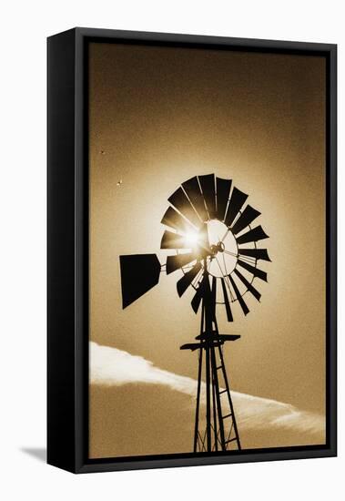 An Old Windmill Backlit In The Early Morning Light Along Highway 25 In San Benito County-Ron Koeberer-Framed Stretched Canvas