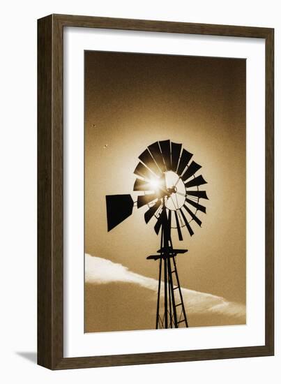 An Old Windmill Backlit In The Early Morning Light Along Highway 25 In San Benito County-Ron Koeberer-Framed Photographic Print