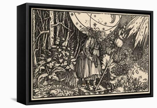 An Old Witch Working Magic Using Her Distaff to Cause a Storm-Hans Weidlitz-Framed Stretched Canvas
