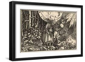 An Old Witch Working Magic Using Her Distaff to Cause a Storm-Hans Weidlitz-Framed Art Print