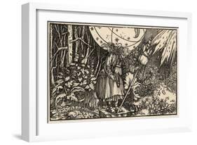 An Old Witch Working Magic Using Her Distaff to Cause a Storm-Hans Weidlitz-Framed Art Print