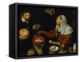 An Old Woman Frying Eggs-Diego Velazquez-Framed Stretched Canvas