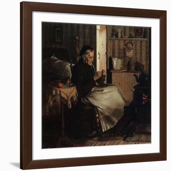 An Old Woman Knitting, C.1893-John George Brown-Framed Giclee Print