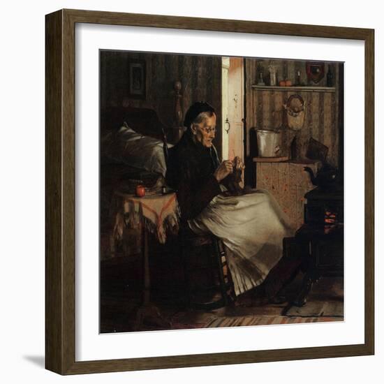 An Old Woman Knitting, C.1893-John George Brown-Framed Giclee Print