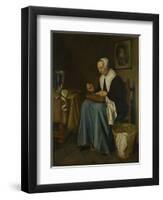 An Old Woman Seated Sewing, 1655-Johannes van der Aeck-Framed Premium Giclee Print