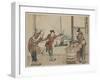 An Older Man and Two Young Apprentices Manually Operating a Stirring Device, Yoshiwara-Katsushika Hokusai-Framed Giclee Print