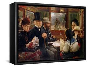 An Omnibus Ride to Piccadilly Circus, Mr Gladstone Travelling with Ordinary Passengers-Alfred Morgan-Framed Stretched Canvas