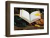 An open Holy Quran on wood stand and a kufi, France, Europe-Godong-Framed Photographic Print