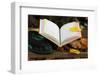 An open Holy Quran on wood stand and a kufi, France, Europe-Godong-Framed Photographic Print