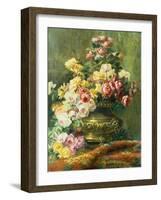 An Opulent Still Life of Roses in a Brass Urn-Jean Capeinick-Framed Giclee Print