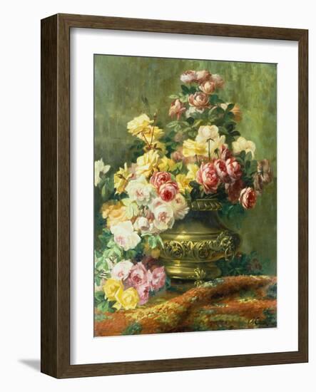 An Opulent Still Life of Roses in a Brass Urn-Jean Capeinick-Framed Giclee Print