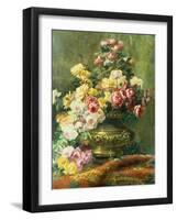 An Opulent Still Life of Roses in a Brass Urn-Jean Capeinick-Framed Giclee Print