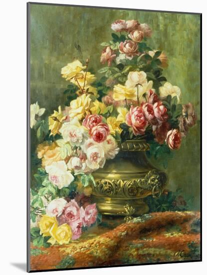 An Opulent Still Life of Roses in a Brass Urn-Jean Capeinick-Mounted Giclee Print