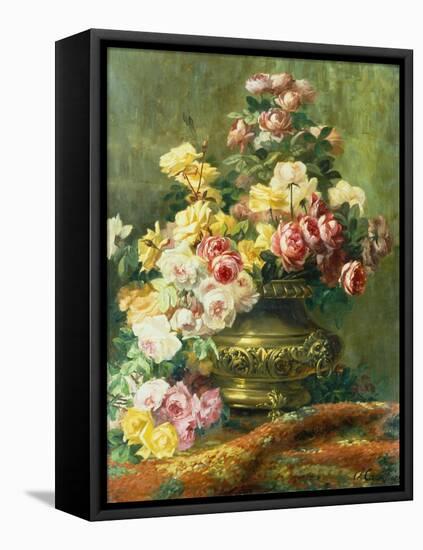 An Opulent Still Life of Roses in a Brass Urn-Jean Capeinick-Framed Stretched Canvas