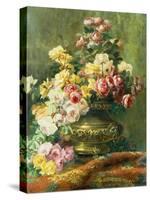 An Opulent Still Life of Roses in a Brass Urn-Jean Capeinick-Stretched Canvas