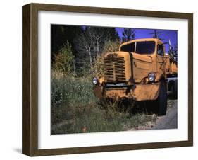 An Orange Truck at a Car Cemetery in Colorado-Michael Brown-Framed Photographic Print