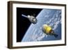 An Orbital Maintenance Platform Approaches an Orbiting Booster in Low Earth Orbit-Stocktrek Images-Framed Art Print