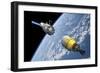 An Orbital Maintenance Platform Approaches an Orbiting Booster in Low Earth Orbit-Stocktrek Images-Framed Art Print