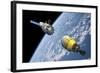 An Orbital Maintenance Platform Approaches an Orbiting Booster in Low Earth Orbit-Stocktrek Images-Framed Art Print