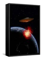 An Orbiting Ufo Launches a Deadly Attack Upon the Surface of Earth-null-Framed Stretched Canvas