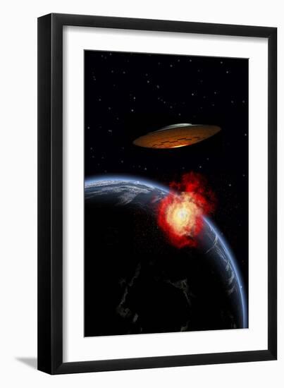 An Orbiting Ufo Launches a Deadly Attack Upon the Surface of Earth-null-Framed Art Print