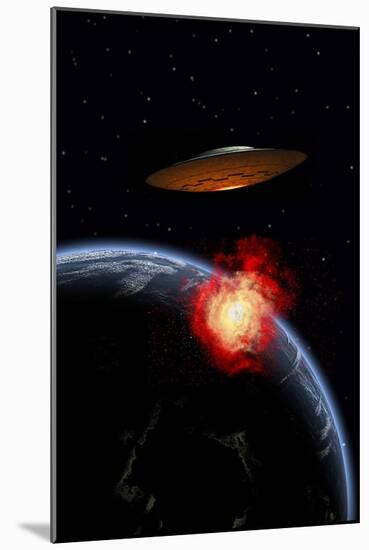 An Orbiting Ufo Launches a Deadly Attack Upon the Surface of Earth-null-Mounted Art Print