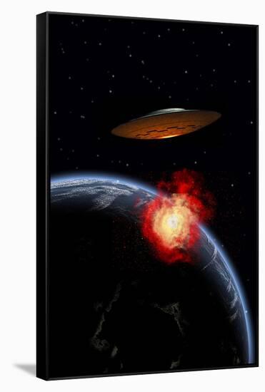 An Orbiting Ufo Launches a Deadly Attack Upon the Surface of Earth-null-Framed Stretched Canvas