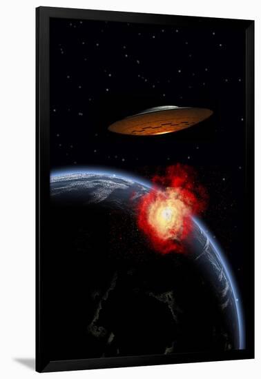 An Orbiting Ufo Launches a Deadly Attack Upon the Surface of Earth-null-Framed Art Print