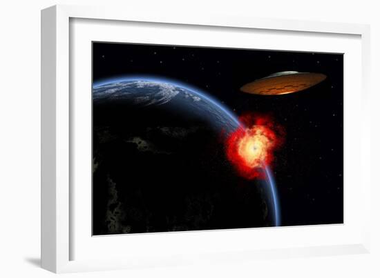 An Orbiting Ufo Launches a Deadly Attack Upon the Surface of Earth-null-Framed Premium Giclee Print