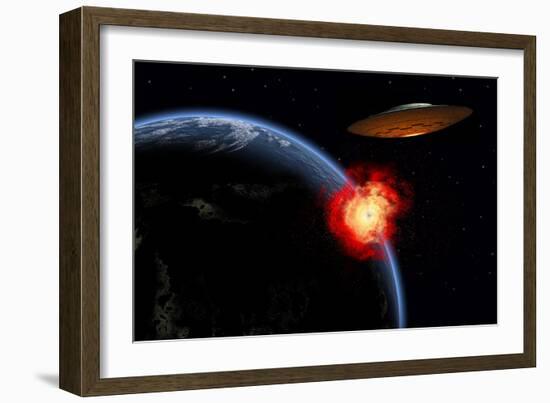 An Orbiting Ufo Launches a Deadly Attack Upon the Surface of Earth-null-Framed Art Print